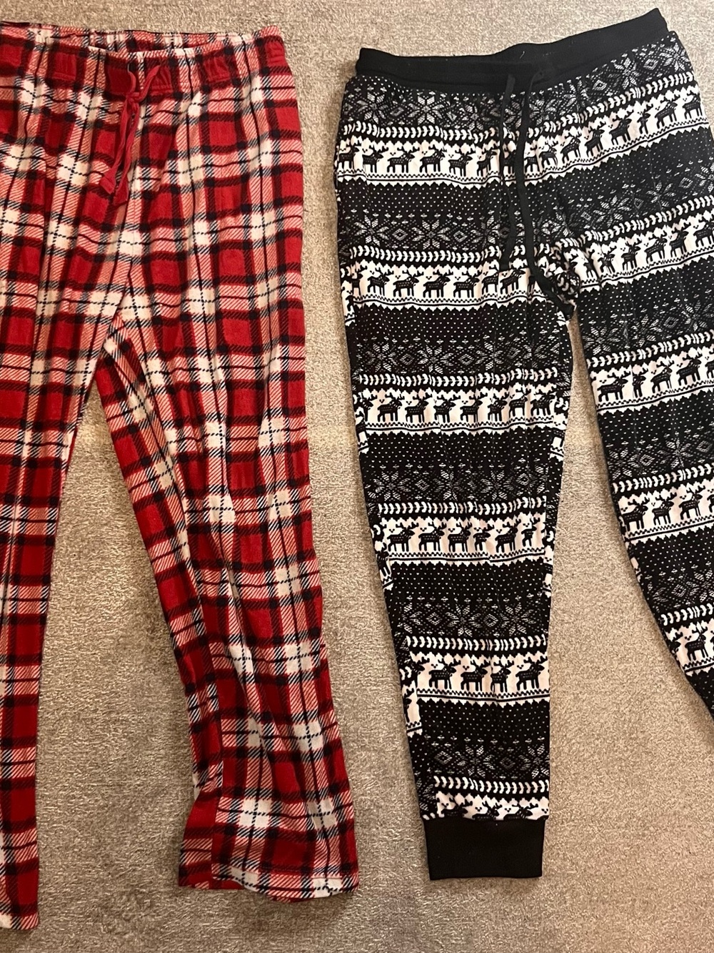 Cuddl Duds Red Plaid and Black Fair Isle Pajama Bottoms lot of 2 size medium